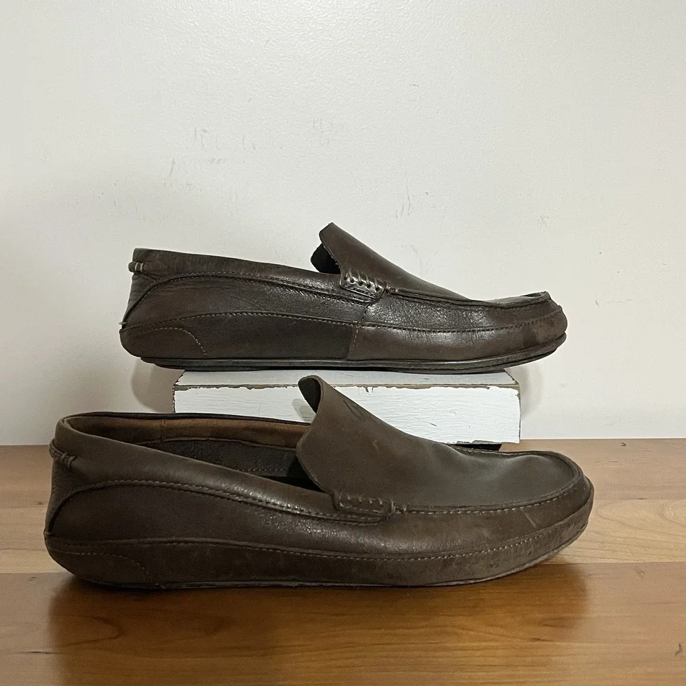 Olukai Kulana Men's Leather Loafers Driving Shoes in Brown Size 8.5 Casual Comfy